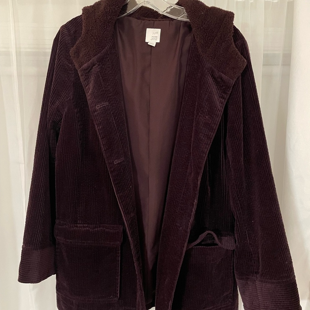 J.Jill heritage tumbled cord, hooded coat - MP (medium petite) - purple